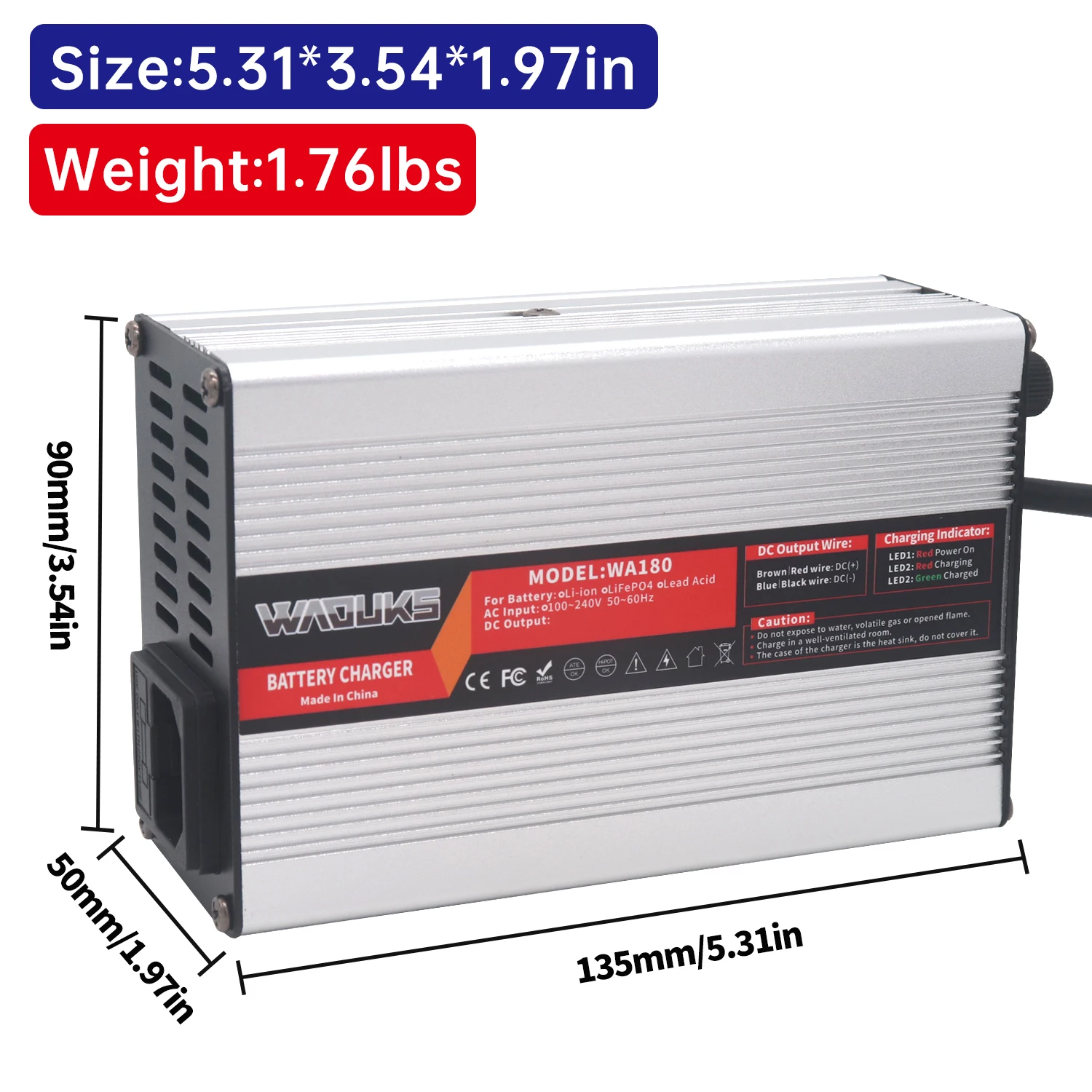 Carregador Inteligente com Ventilador de Refrigeração Carga Rápida Escudo de Alumínio 14.6v 10a Uso para 4s Bateria Lifepo4 - Image 5