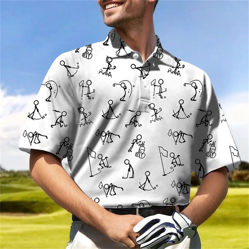 Fun 3D Printing Golf Men Shirt Fashion Casual Sports Polo Shirt Summer Breathable and Comfortable Short Sleeve Polo Neck T-shirt