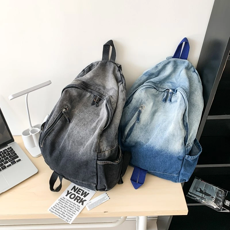 Unisex Large-Capacity Washed Denim Backpack