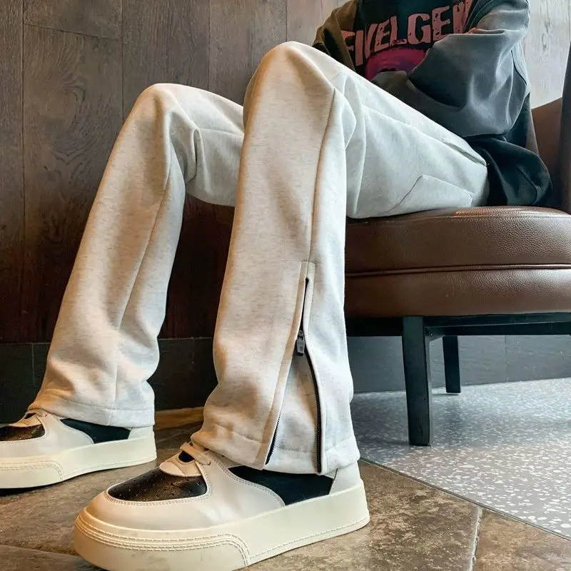 American Style Trendy Trousers New Men's Patchwork Elastic Drawstring Young Style Pant Leg Zipper Loose Casual Straight Pants