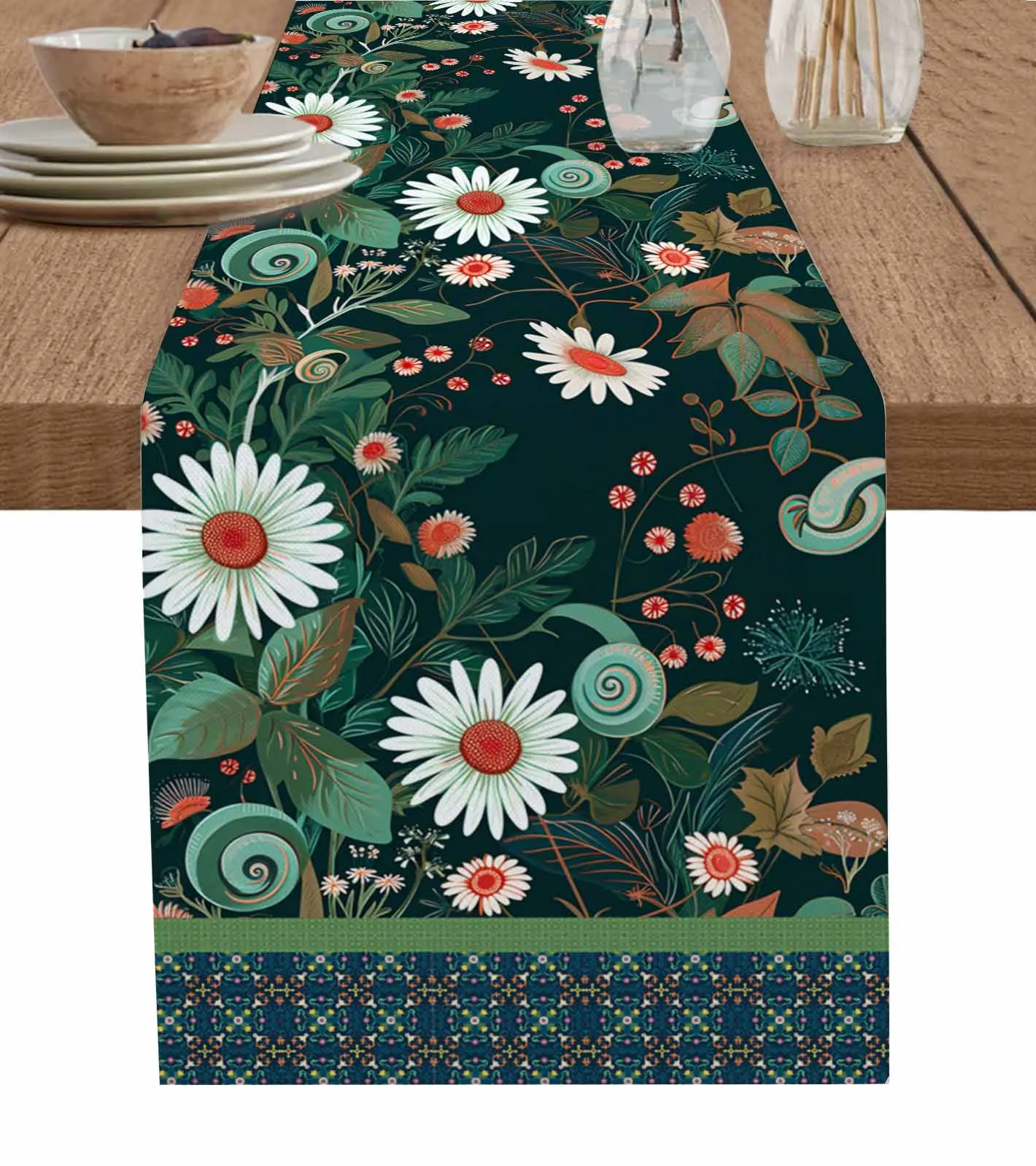 

Green Flower Plant Retro Table Runner Luxury Wedding Decor Table Runner Home Dining Holiday Decor Tablecloth