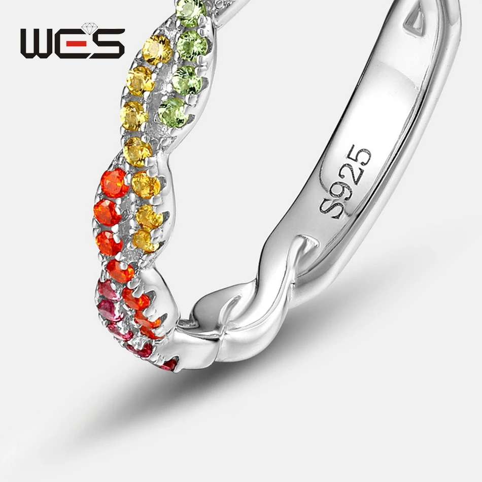 WES 여성용  반지, 레인보우 크리스탈, 다채로운 지크론, 크리스마스 결혼 선물, 인증 파인 주얼리, 1*1mm