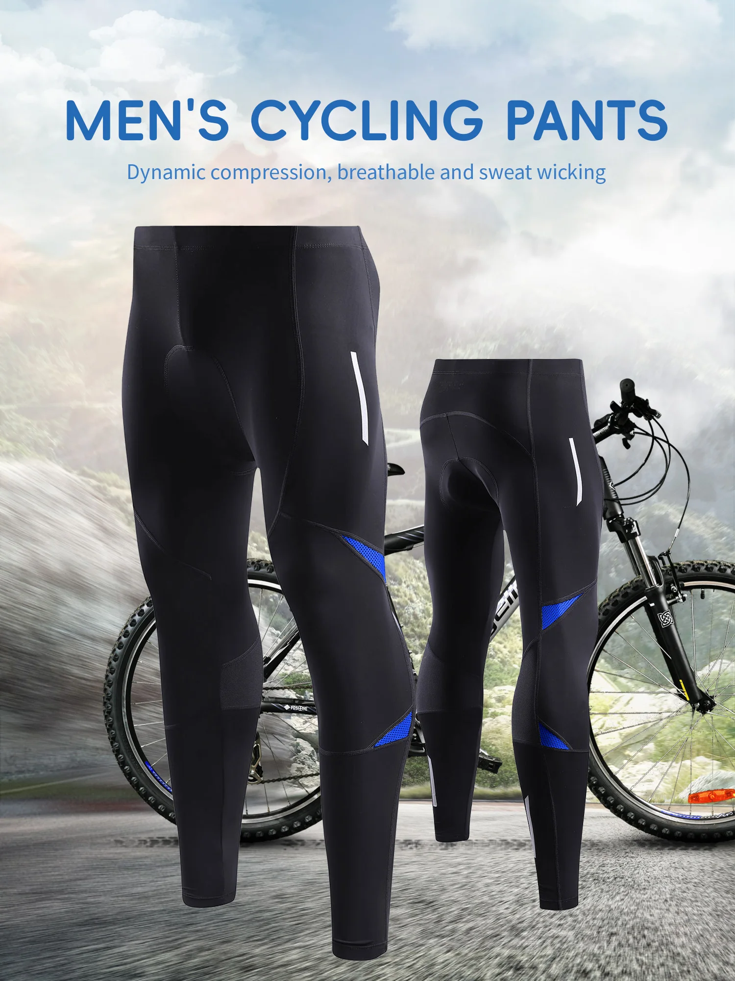 Description Picture 2 of itemMen Cycling Pants Long Distance Breathable Stretch Bicycle Tights for Outdoor Sports Spring Summer Fall Fitness Quick-Dry Fabric