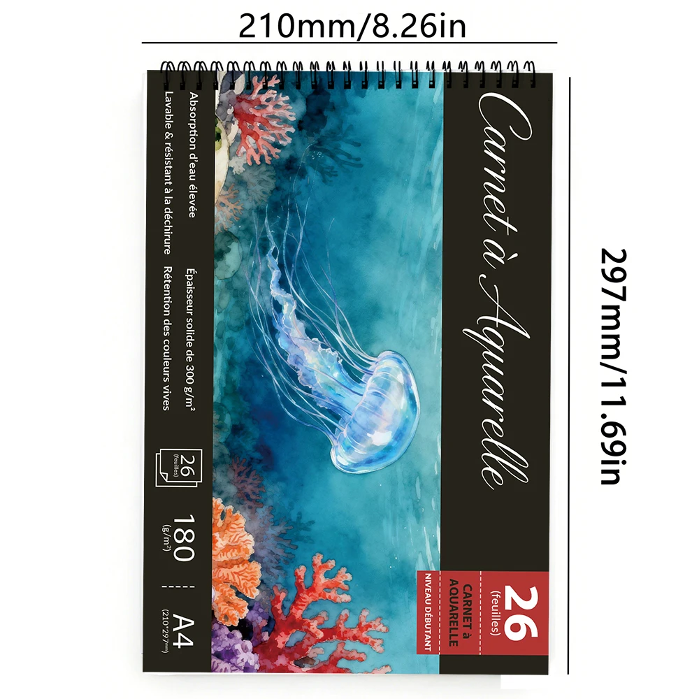 A4 스파이럴 수채화 스케치북, 180GSM 두꺼운 종이 26매, 전문가용 아티스트 드로잉 패드, 그림 스케치용 스케치 노트