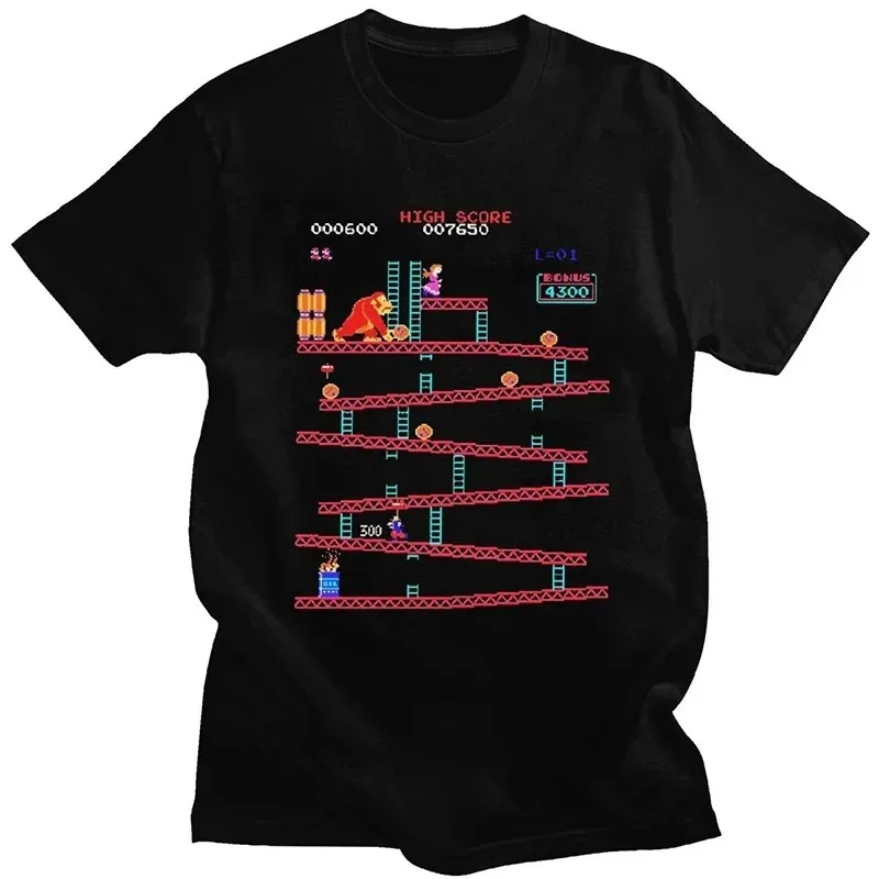 

Men's Summer Arcade Games Collage T-Shirt Funny Donkey Kong T-Shirt Vintage Cotton Short Sleeve T-Shirt Streetwear Oversize
