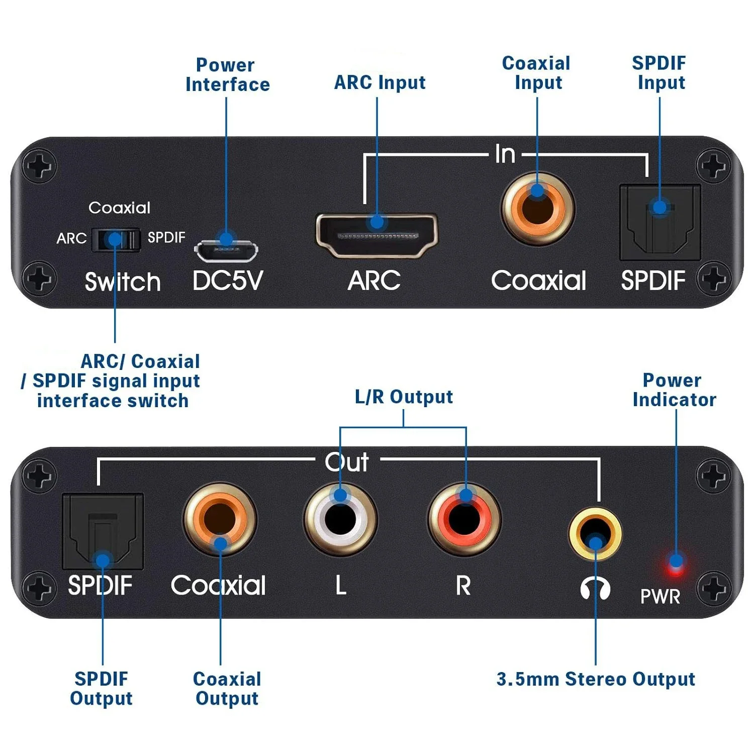 HDMI ARC-3.5mm 오디오 컨버터 DAC 추출기 4K SPDIF 동축 스테레오 L/R 디지털-아날로그 변환기 TV 홈시어터용