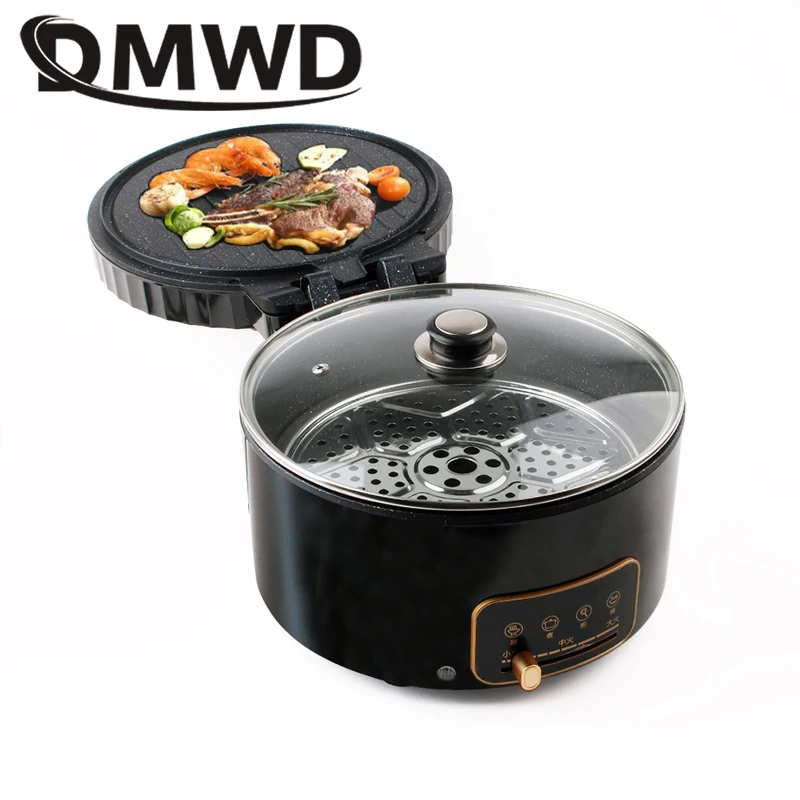 Multifunctional Electric Crepe Maker Pancake Baking Pan Pizza Oven BBQ Barbecue Double-Plate Frying Grill Hot Pot Cooker Skillet 2
