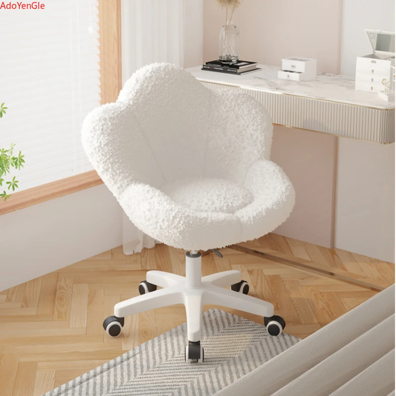 Nordic Lamb wool living room chairs INS luxury swivel soft Armchair bedroom reading makeup vanity Backrest Stool width 72cm