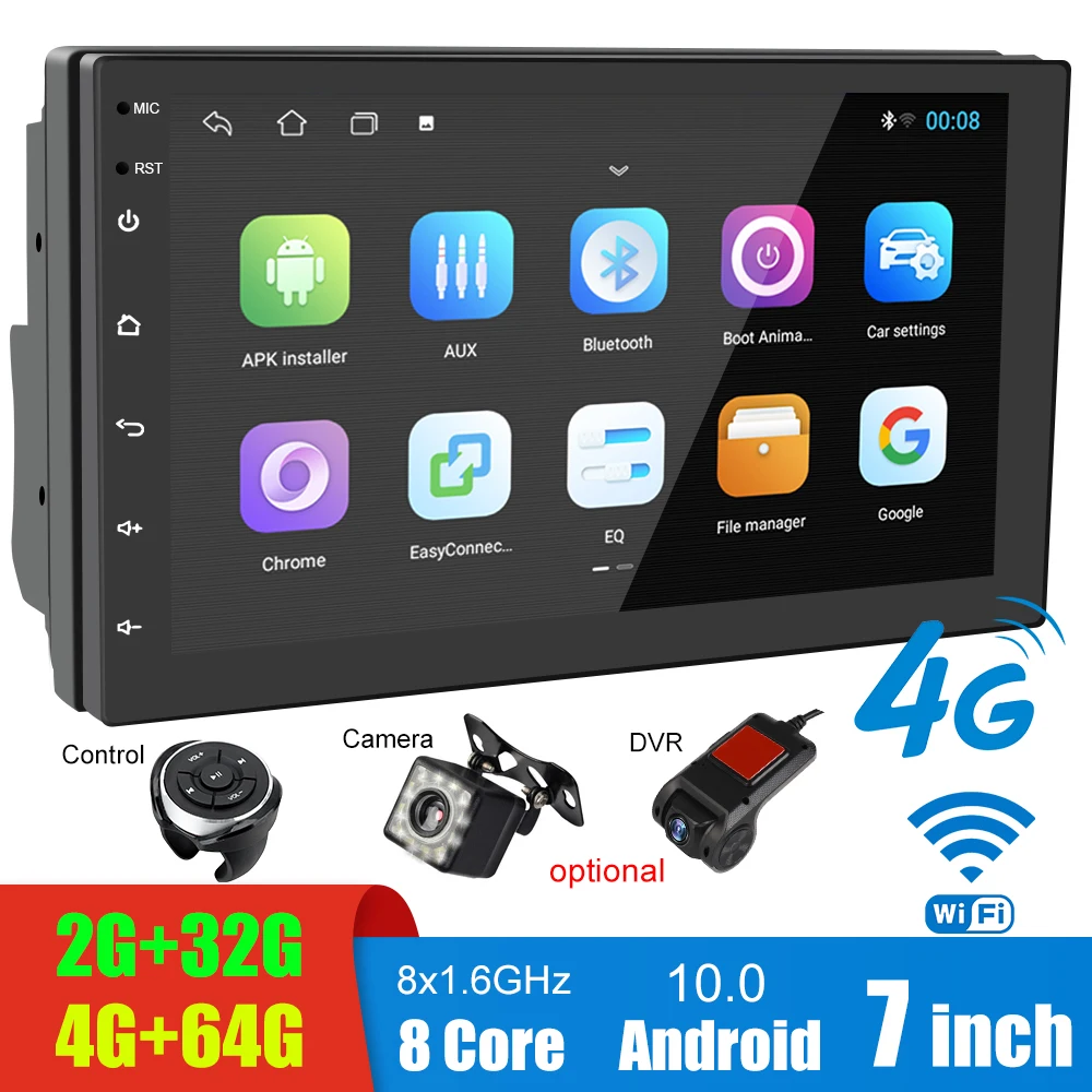 

12V Car Android Player 7 Inch IPS Screen 4G WiFi Bluetooth Audio DVD MP5 GPS Auto Radio Stereo 2+32G 4+64G Autoradio Accessories