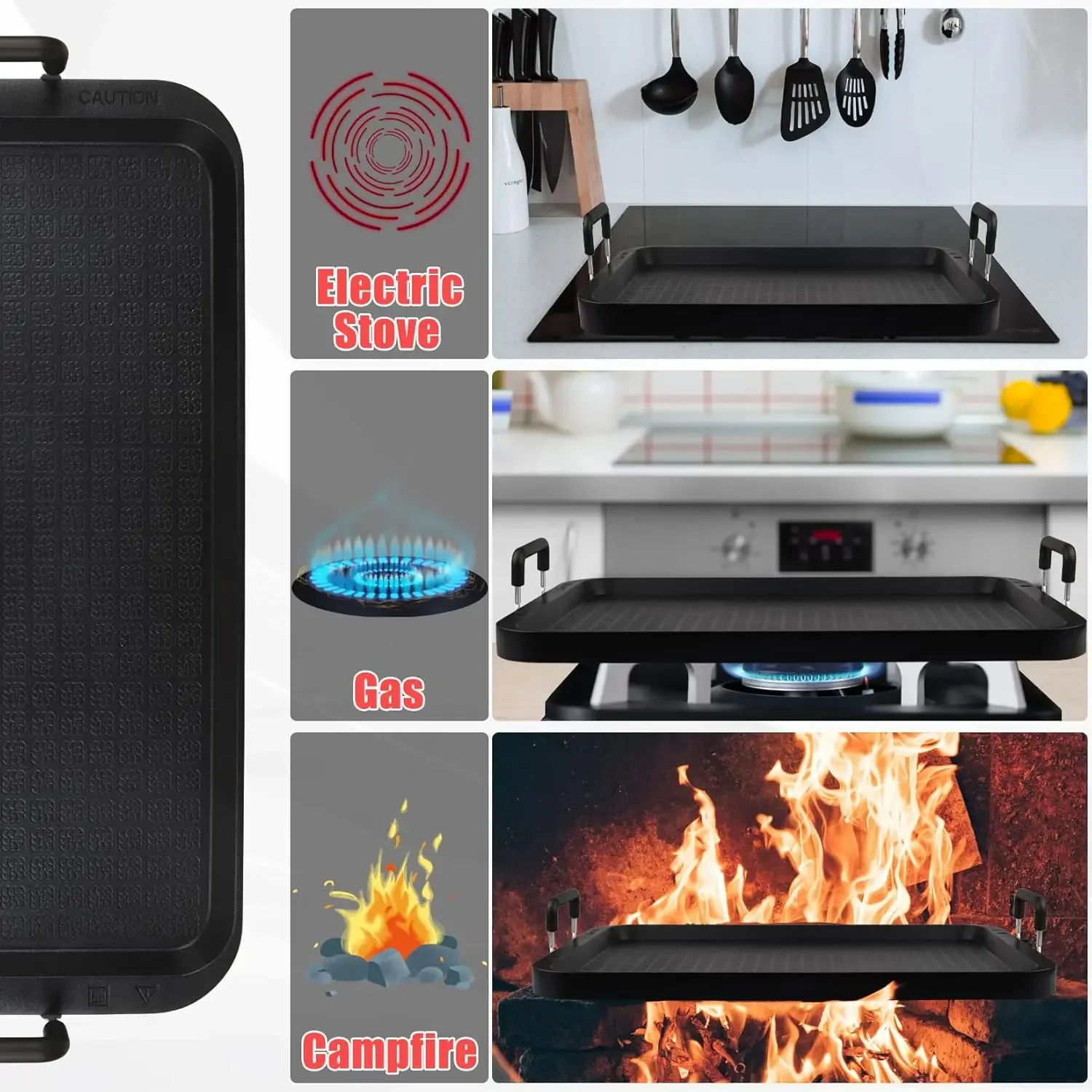 NEW NEW 2 Burner Griddle Pan with Glass Lid,Stove Top Flat Griddle for Glass Stove Top,Aluminum Pancake Griddle,Non-Stick Griddl 5