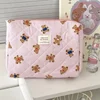 Cute Bear Flower Quilting Cotton Makeup Bag Women Zipper Cosmetic Organizer Female Cloth Handbag Toiletry Case for Girls 4