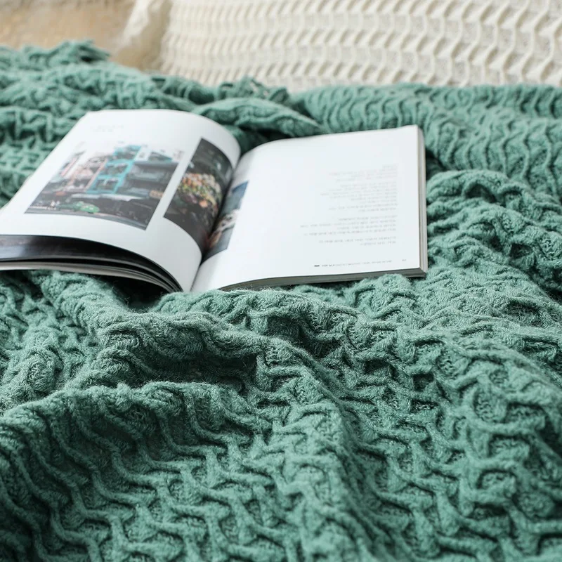 INyahome Tassel Knitted Woven Blankets Throw Green Color Sofa Home