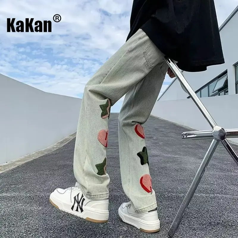 Kakan - Europe and The United States New Towel Embroidery Jeans Men's, High Street Straight Loose Niche Long Jeans K63-1049