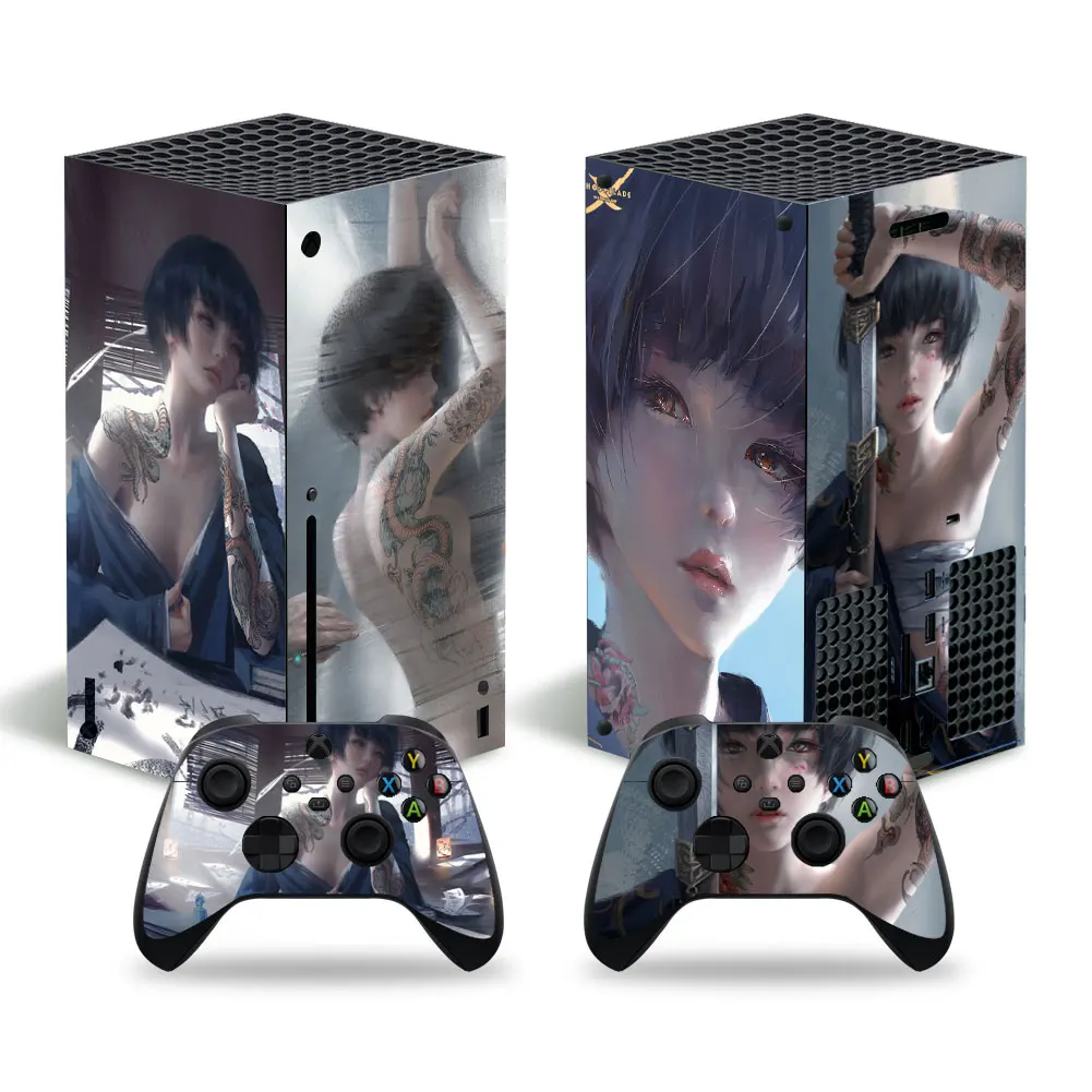 For Xbox Series X Female Samurai Girls Pvc Skin Vinyl Sticker Cover Console Dualsense Controllers Dustproof Protective Sticker