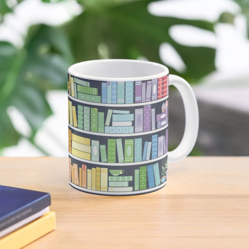 

Rainbow Books Shelf Pattern (Black Background) Coffee Mug Travel Cup