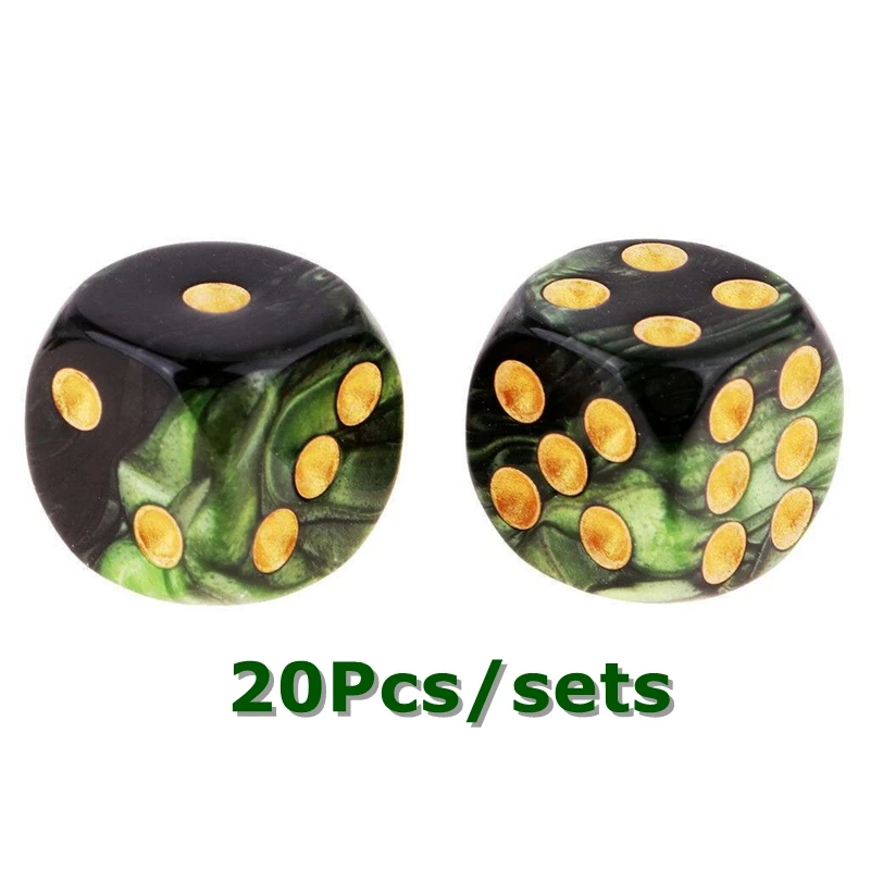 20pcs 16mm Cube Pearlized Six Sided Dice Sets Large Hole Count Two-Color Acrylic TRPG RPG DND Dice Sets Role Playing Board Games