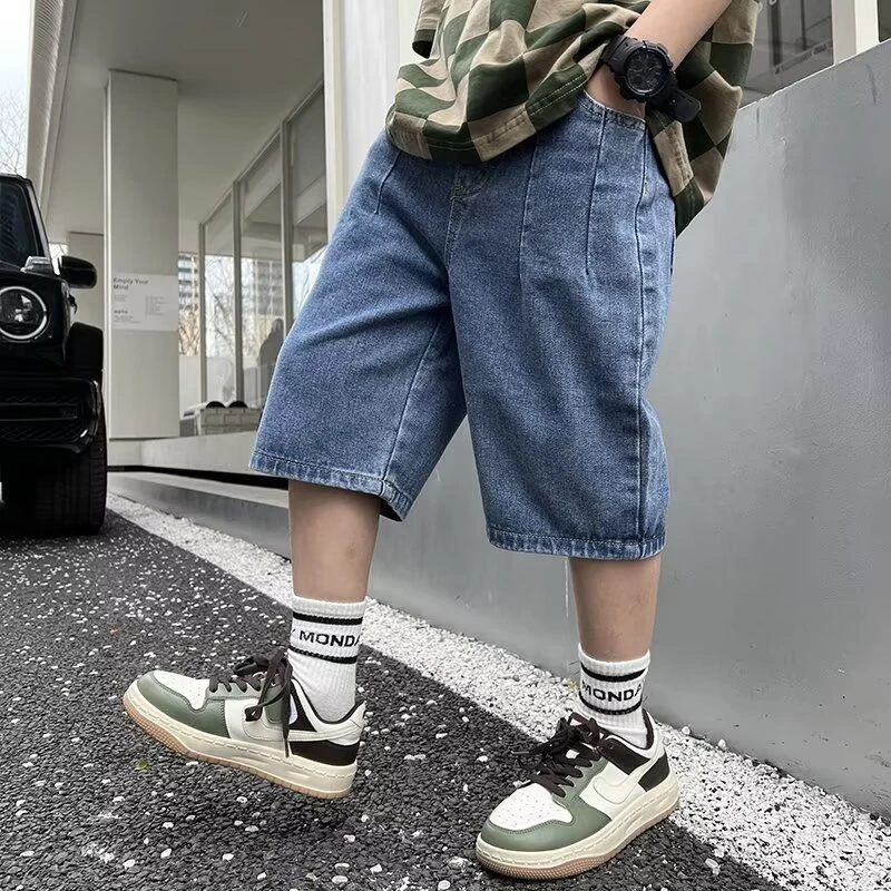 

Boys Elastic Waist Jeans Shorts Casual Children Denim Trousers Short Pants 2024 New Summer Sport Clothing Outwear for Kids