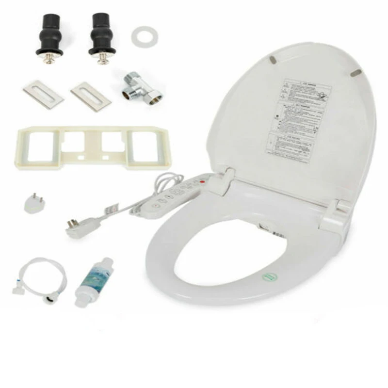 Auto Flush Toilet Seat Bathroom Electric Bidet Cover W/ Heated Anti-Bacterial Seat Double Nozzles Self-Cleaning-Multifunctional