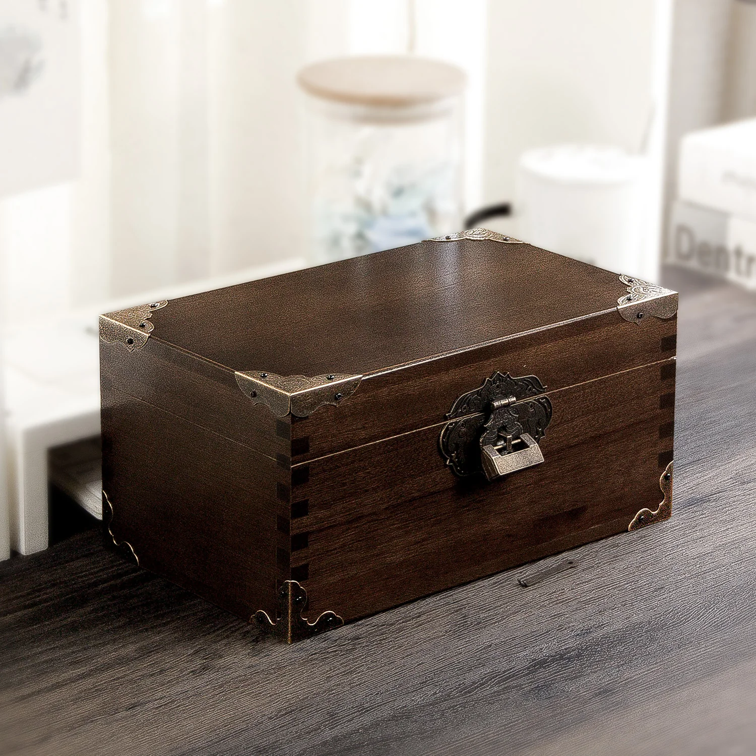 

Retro Wooden Box with Lock Camphor Password Storage All Solid Small