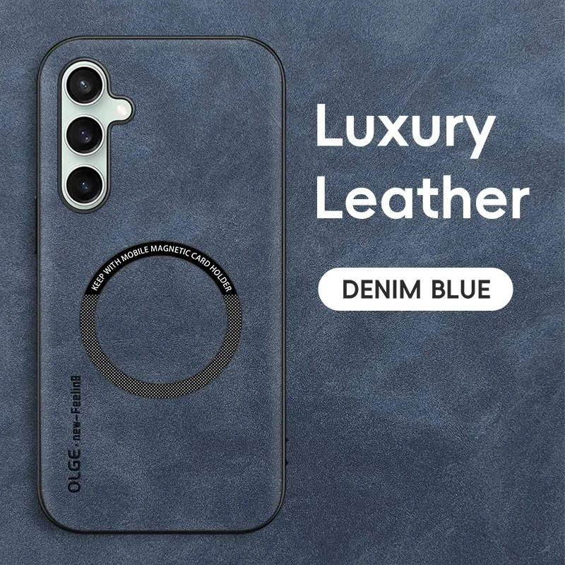 Leather Magnetic Case with MagSafe Compatibility - Shockproof & Wireless Charging Back Cover