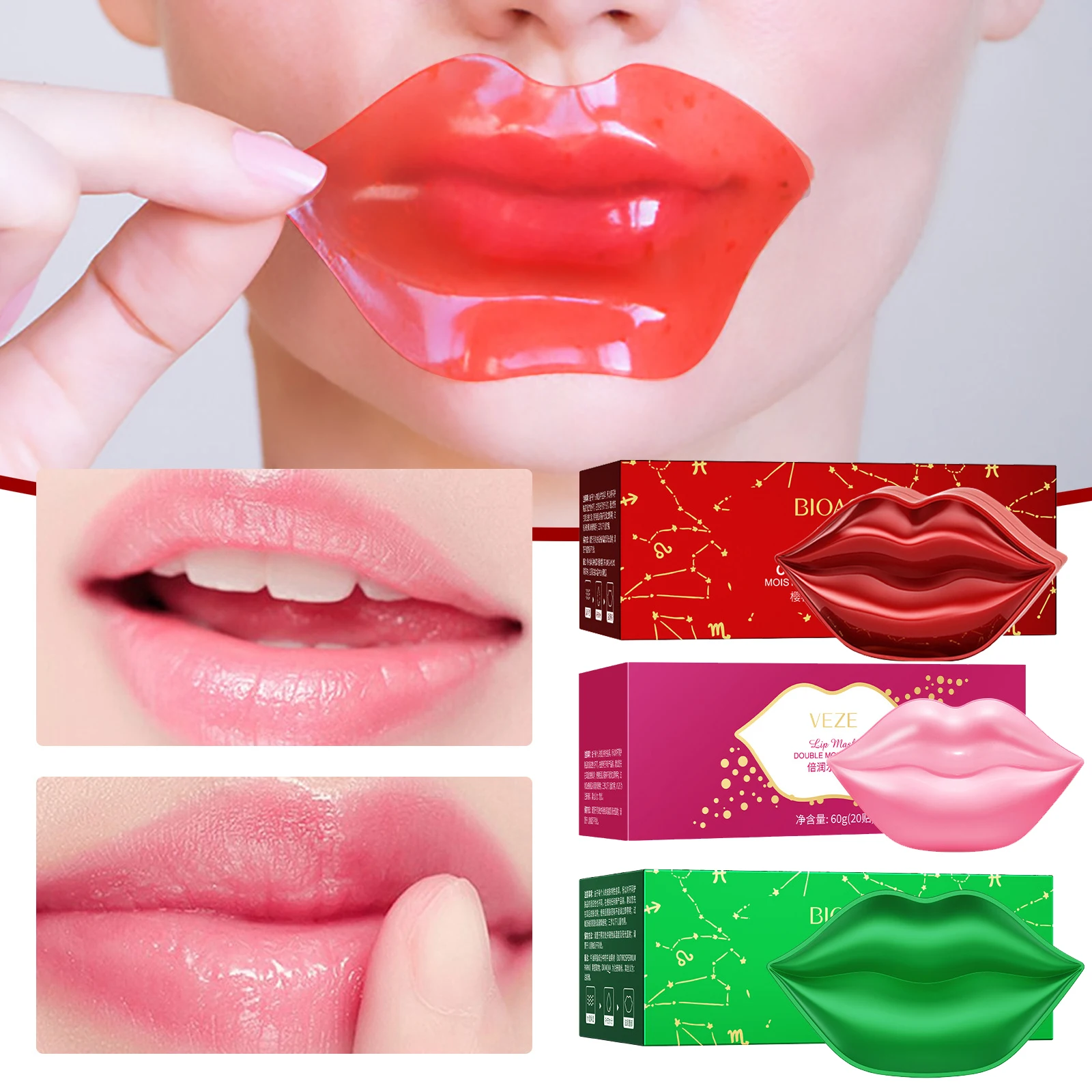 

20pcs BIOAQUA Moisturizing Collagen Lip Patch Masks Hydrating Exfoliator Anti-wrinkle Lips Mask Gel Pads Plumper Lips Care