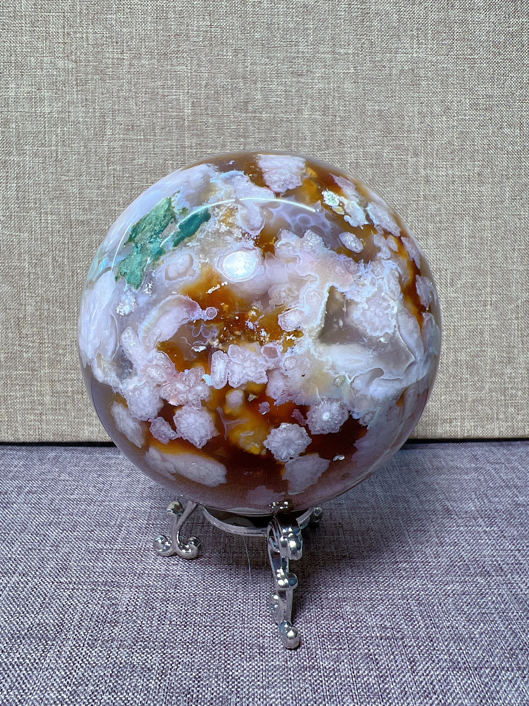 

Natural Flower Agate Sphere Reiki Healing Stone Home Decoration Exquisite Gift Souvenir Gift