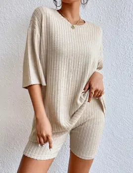 Spring Summer Short Sleeve T Shirt Short Pants Two Piece Set Women Casual Loose O Neck Top High Waist Tracksuit Female Outfits 1