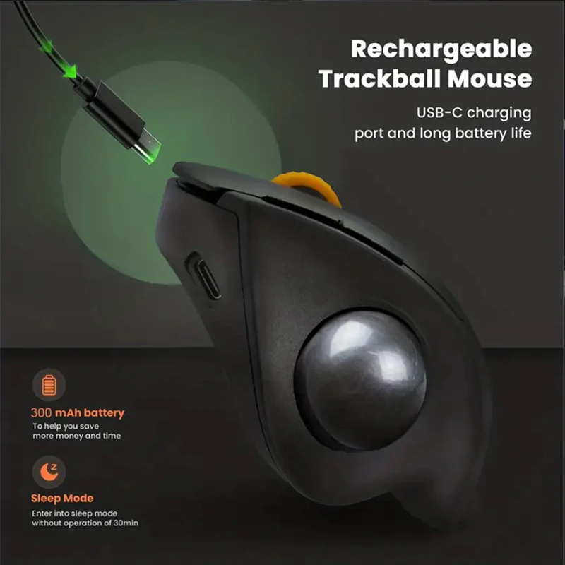 Mouse Trackball Recarregável sem Fio 2.4g Plus Bluetooth Ergonômico Fácil Controle do Polegar Jogos Computador - Imagem 5