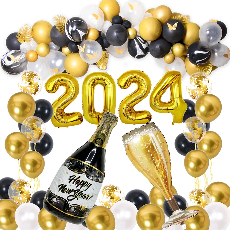 

2024 Happy New Year Balloons Gold/Pink Number Letter Aluminum Foil Latex Balloon Xmas Home Decor New Year Party Gift Photo Props