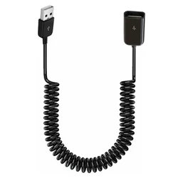 Coiled USB Extension Cable - 1M/3.2Ft Spring Telescopic Adapter (Black)