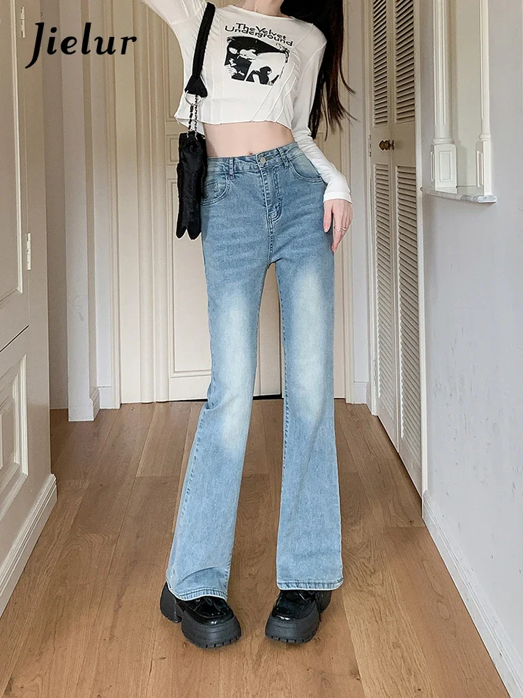 Jielur American Vintage High Waist Slim Women Jeans Autumn New Fashion Street Woman Jeans Blue Simple Basic Chicly Pants Female