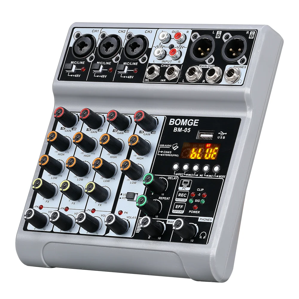 Mixer BM-05 Dj Mixing Console Met Bluetooth 48V Phantom Power Monitor Karaoke Systeem Usb Mixer Audio audio mixer