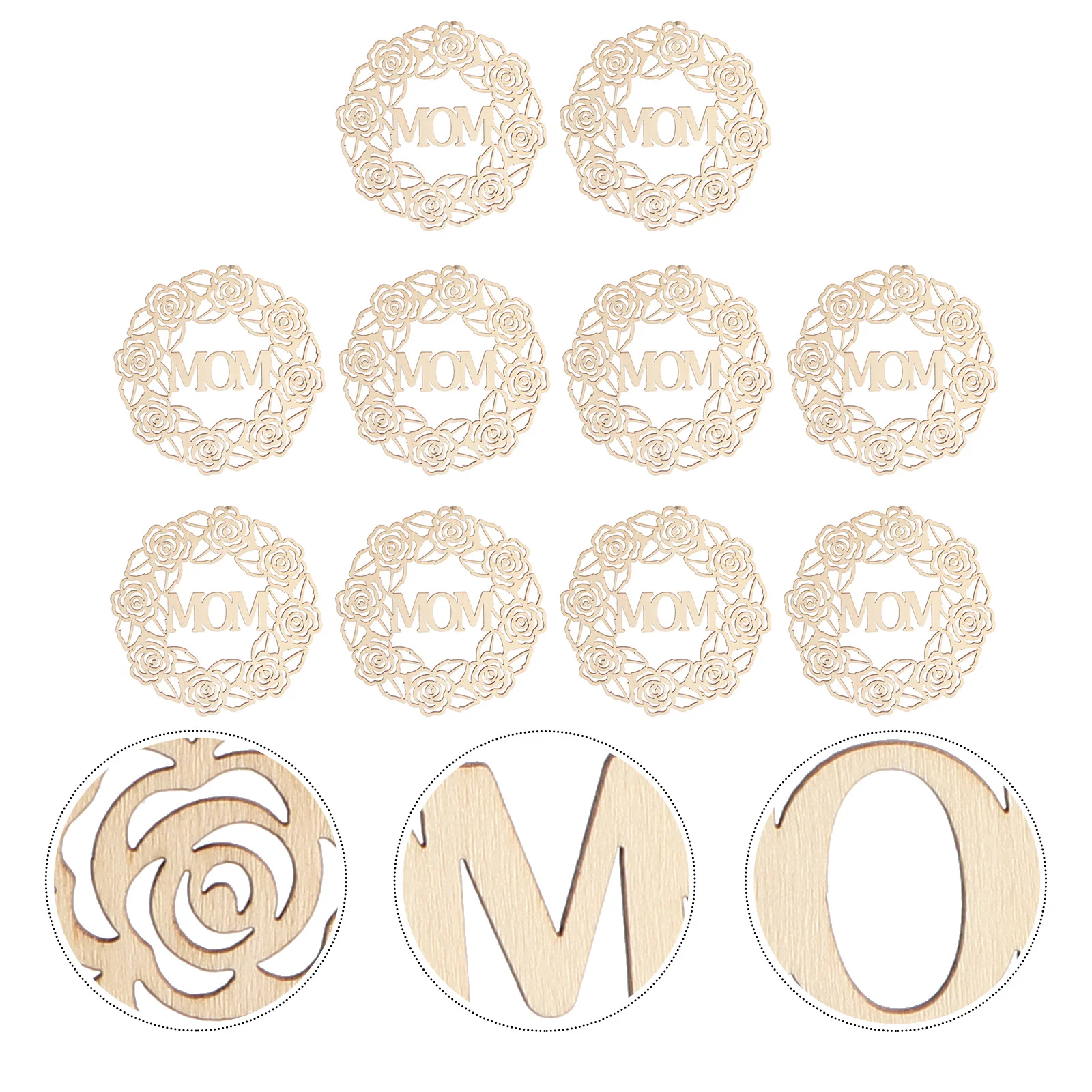 

10 Pcs Garland Mother's Day Pendant Rose Wreath Thanksgiving Wooden Decoration Craft Hanging