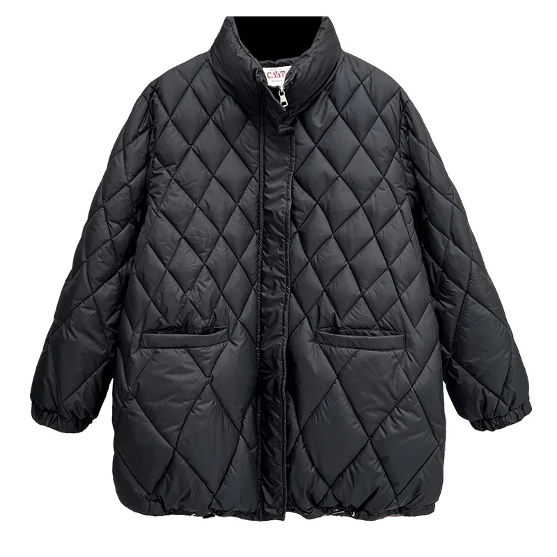 XXXXXL Fashion Plus Size Women's Parkas Winter Wear Loose A Version Stand Collar Thickened Argyle Medium Length Padded Coat 6856