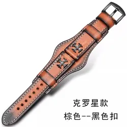 Vintage Leather Hand - Brushed Watch Strap - Waterproof Accessory - 22mm (Brown - black - 1)