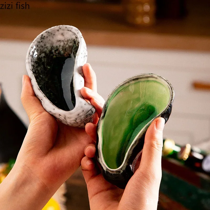 Vintage Kiln Changes Ceramic Oyster Plate Restaurant Seasoning Plate Snack Appetizer Plates Creative Specialty Tableware