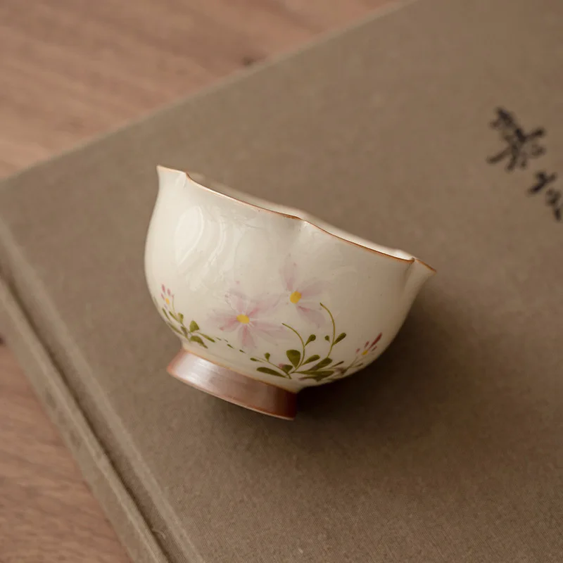 Plant ash small daisy flower bud cup drinking teacup ceramic master single cup household kung fu tea set tea