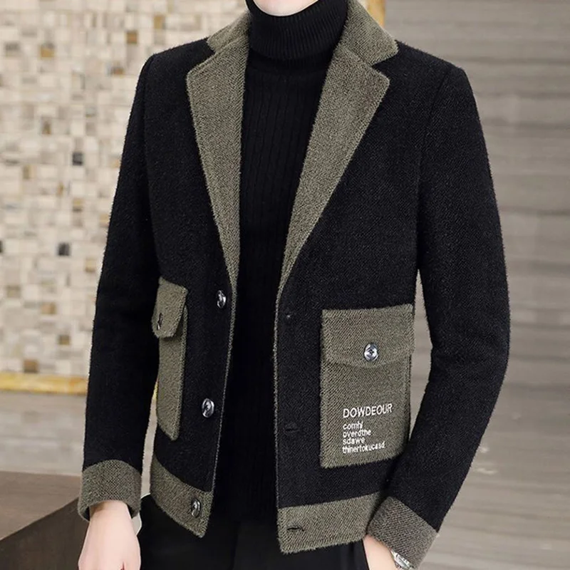 Fashion Lapel Button Spliced Pockets Letter Casual Coats Men's Clothing 2023 Autumn New Oversized Korean Tops All-match Jackets