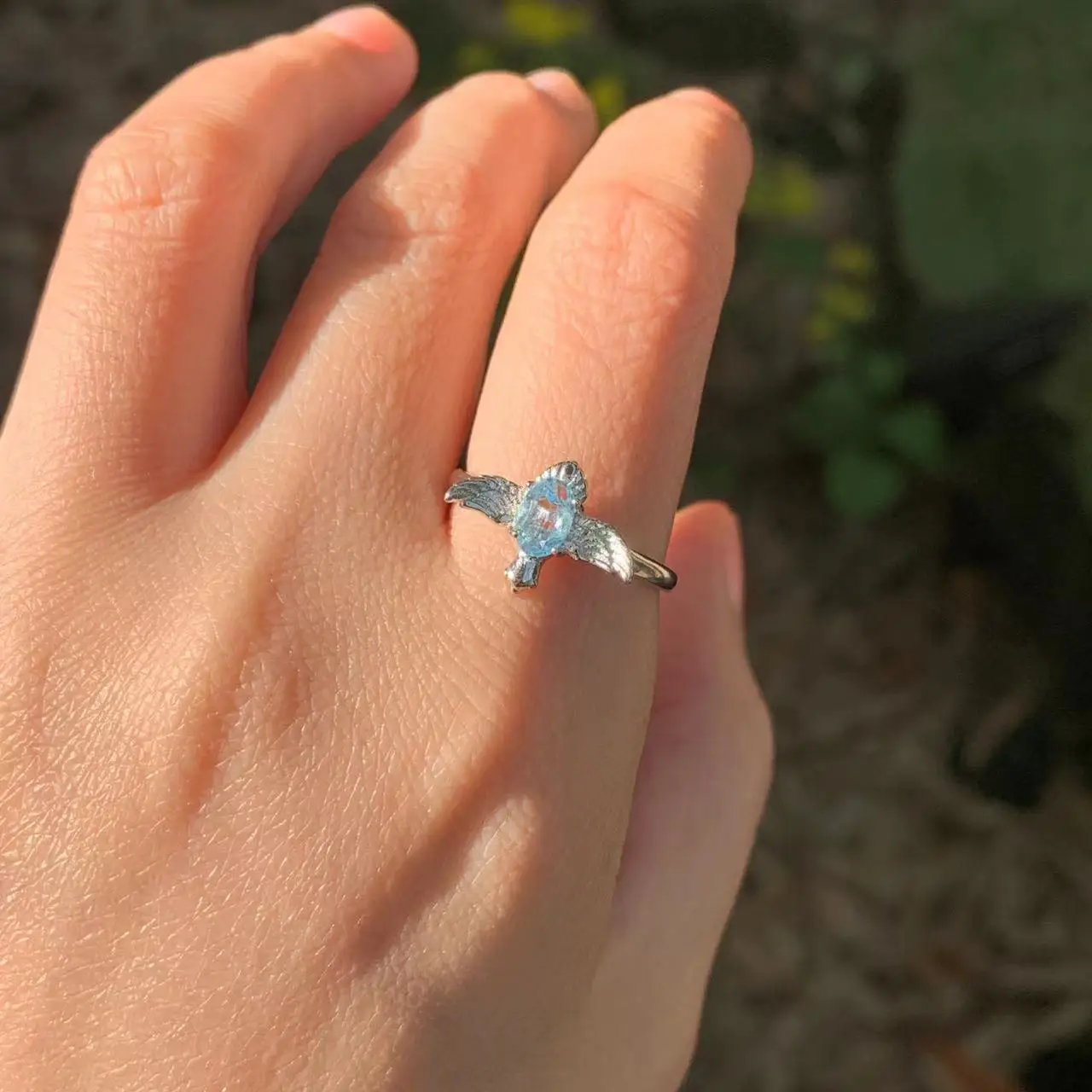 Natural Blue Topaz  Ring Adjustable Female Heart ring Jewelry for Women Gift Wholesale High Quality Vintage Fine