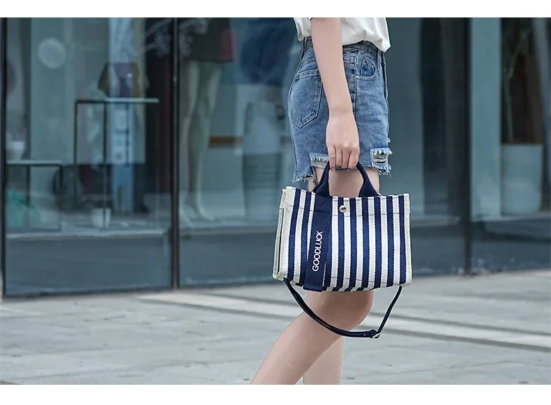 New Sle Casual Canvas Tote Bag Waterproof Commuter Crossbody Bag Faionable Striped Large Capaci Handbag for Youth