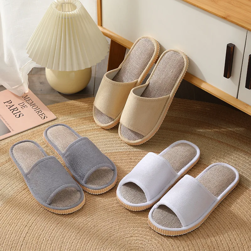 4Pairs/Pack Man Women Cotton Hemp Slippers Disposable Home Hotel Slides Travel Sandals Hospitality Guest SPA Footwear Shoes