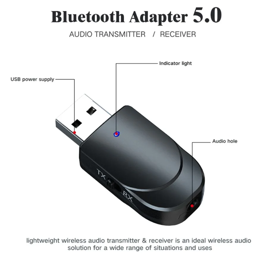 YIGETOHDE Bluetooth 5.0 Audio Receiver Transmitter 2 In 1 Dual Output USB Computer TV Car Adapter For PC Cellphones Headphone