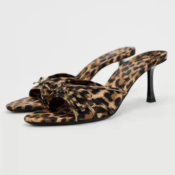 2024 Leopard Women's Sandals Summer Slingback Heel Sandals Ladies Heeled Sandals Casual Stiletto Leopard High heels 1