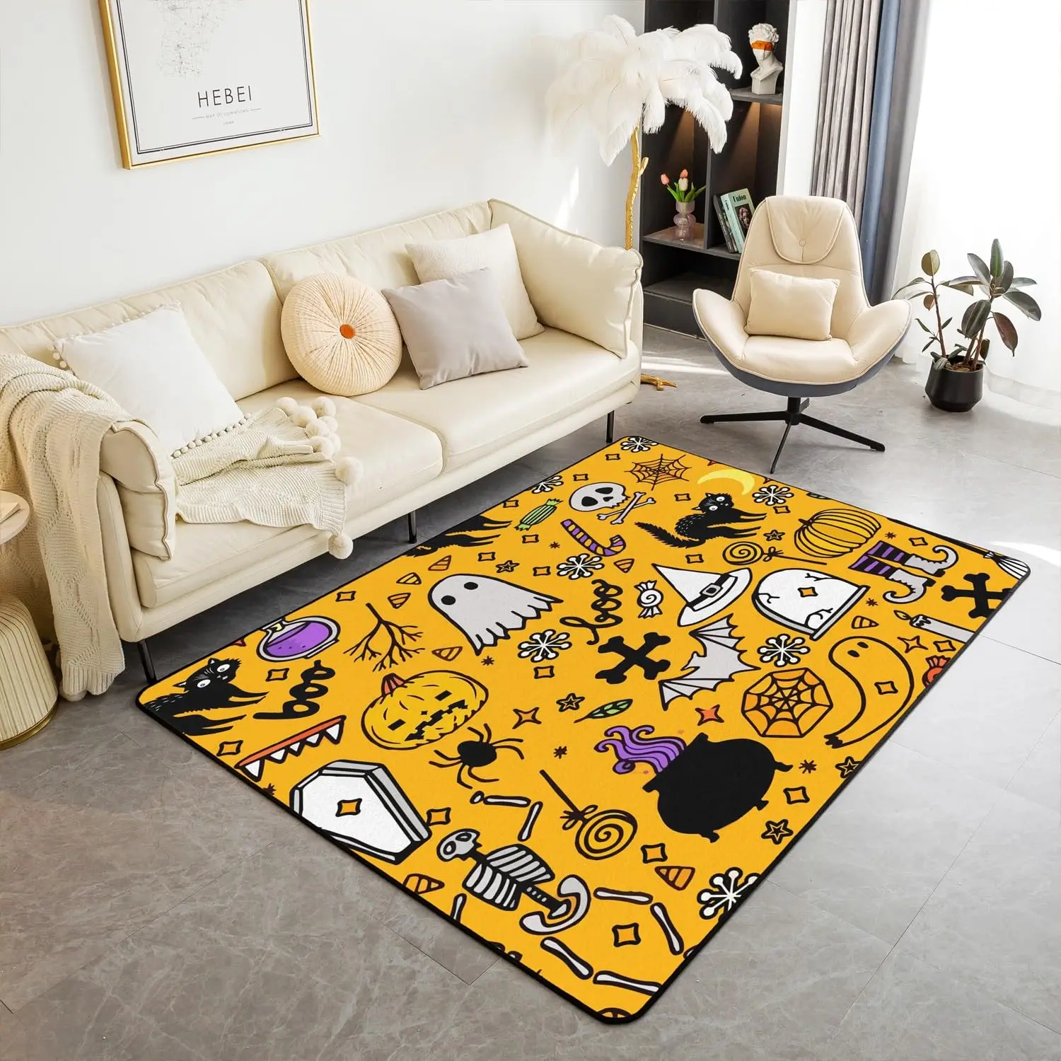 

Halloween Carpet Cartoon Horror Night Ghost Pumpkin Area Rug Kids Bedroom Festival Decor Floor Mat Kitchen Bathroom Soft Doormat