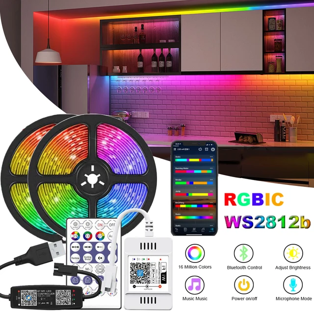 Kaufe LED-Streifen 1 m-30 m RGBIC WS2812b Bluetooth-App-Steuerung  Verfolgungseffektlichter Flexibles Klebeband Diodenband  TV-Hintergrundbeleuchtung Raumdekoration