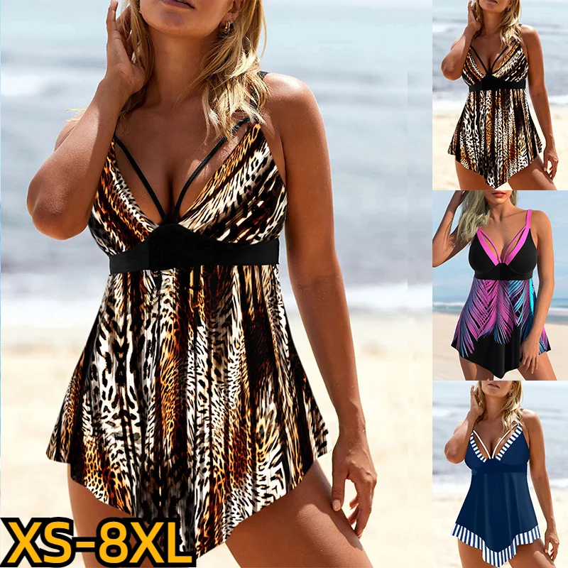 

2023 New Summer Two Piece Swimwear Tankini Swimwear Fashion Print Beachwear Swimwear Women's High Waist Sexy Swimwear XS-8XL