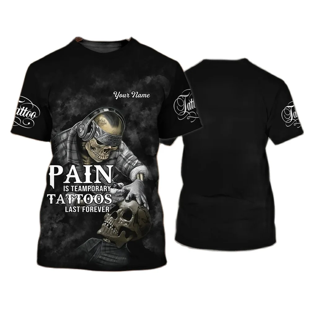 Fun 3D HD Tattoo Harajuku Printed Men\'s T-shirt Fashion Trend Street Casual O Neck Oversized Short Sleeve Top DIY Name Clothing