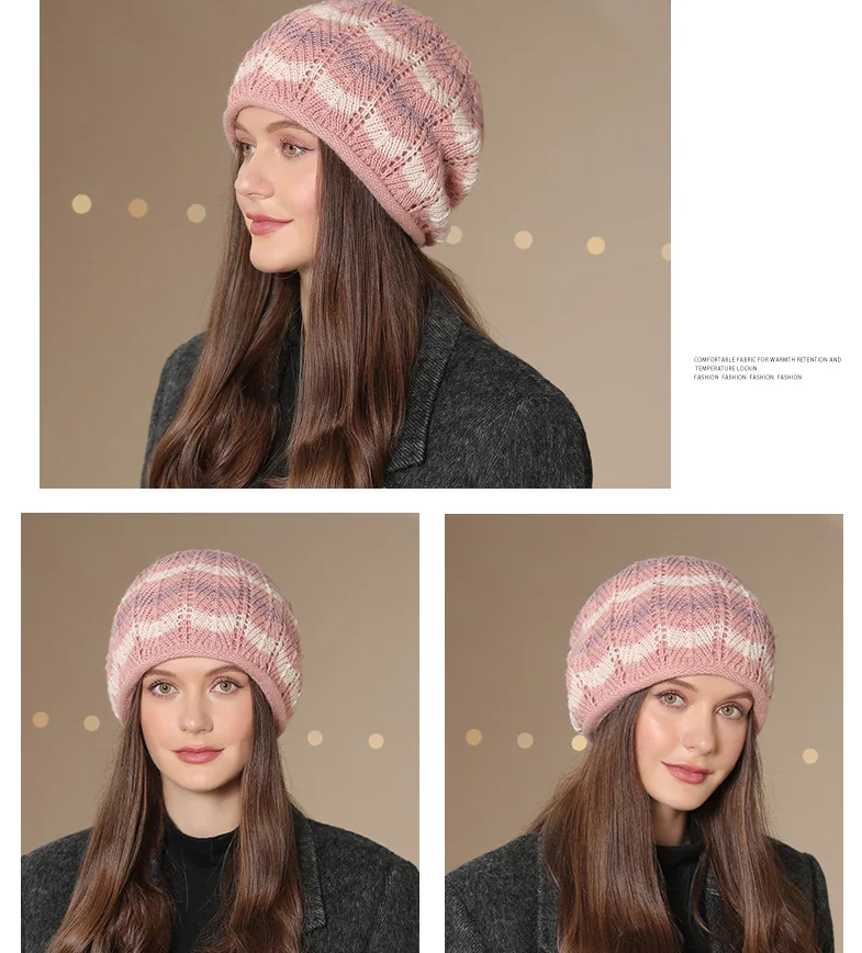 Panama Women's Winter Warmth Pile Thickened Wool Knitted Pullover Hat Big Headband Cold Protection Cap H159_voghion.com