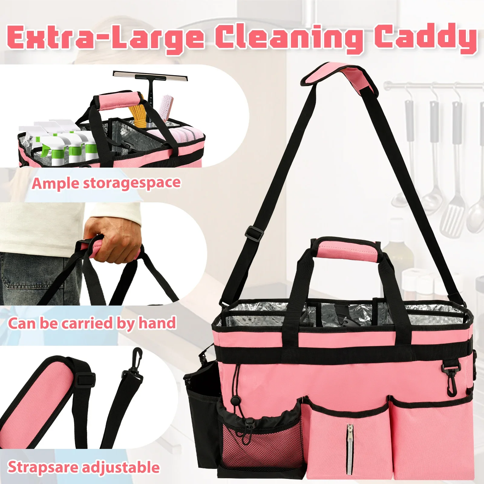 웨어러블 청소 캐디, 헤비 듀티 청소 도구 보관 가방, 분리형 칸막이, 대용량 다기능 도구 가방