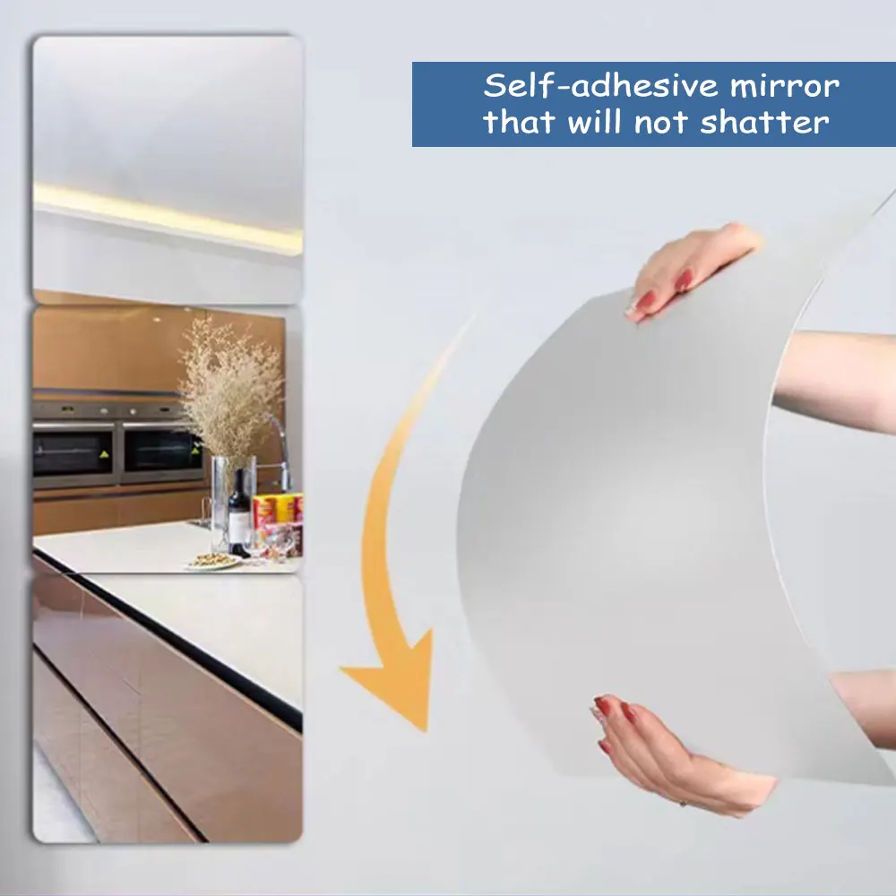4pcs Acrylic Mirror Sheets Flexible Non Glass Mirror Tiles with